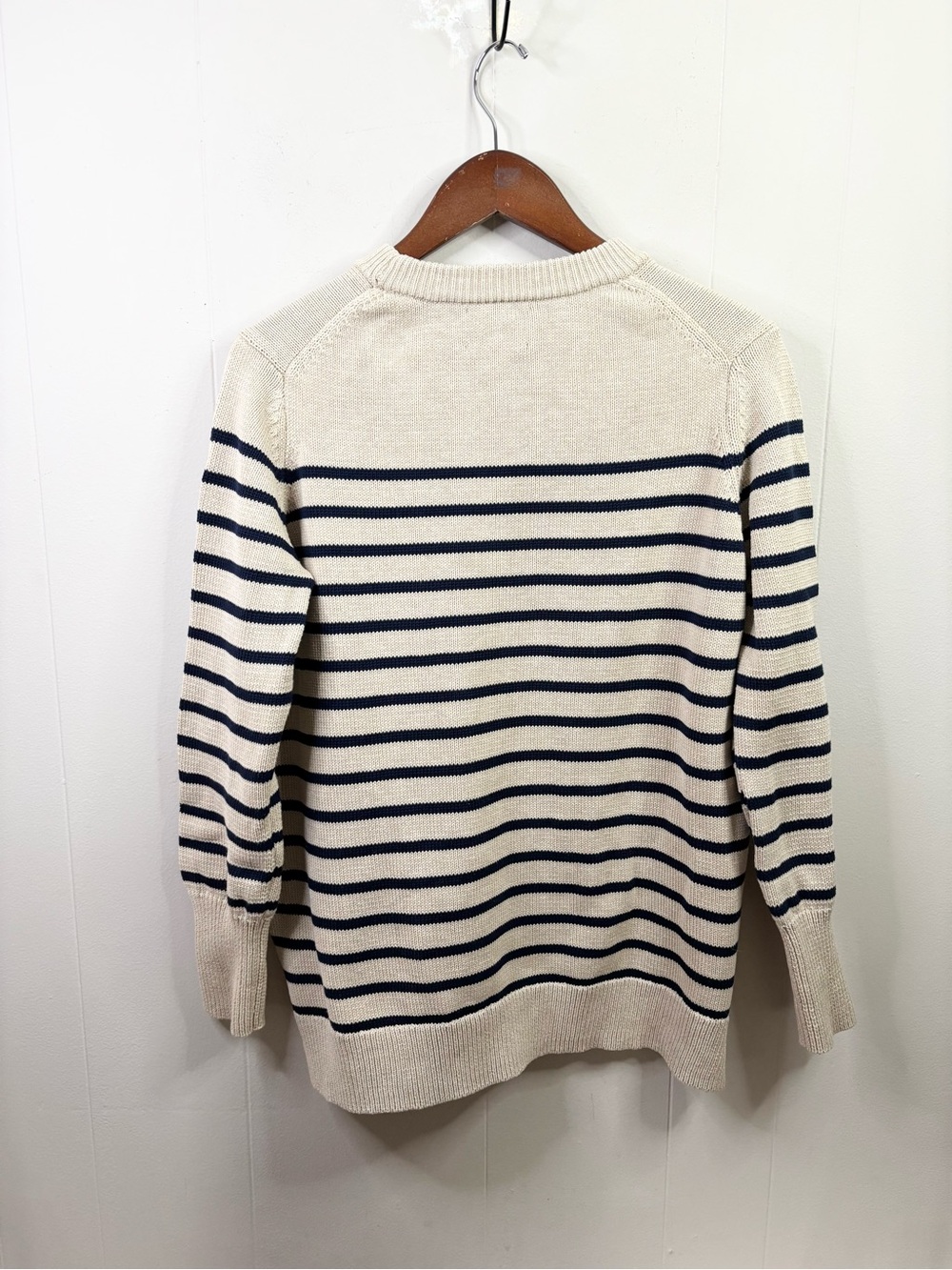 Tuckernuck Melange Bar Harbor Striped Sweater Size SM tan navy crewneck cotton - Picture 5 of 5